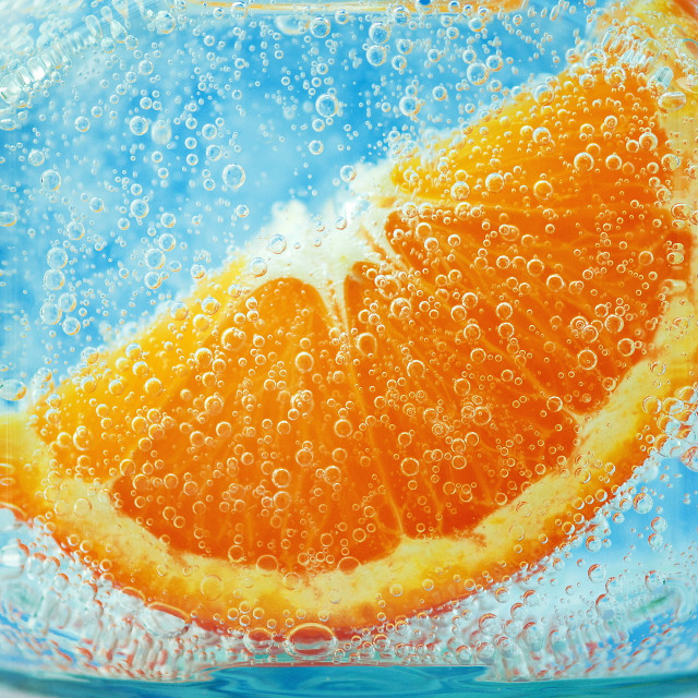 Orange slice water bubbles blue free wallpaper for tablet - medium preview image