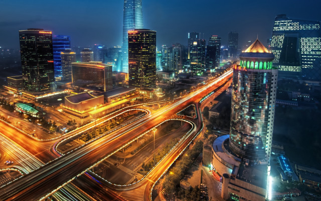 City night traffic lights bridge free wallpaper for desktop - medium preview image