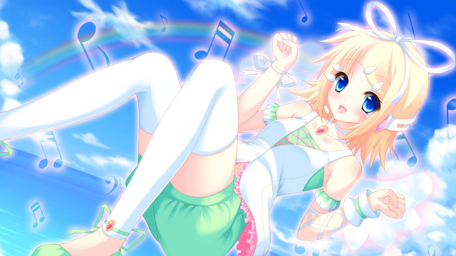 Girl green dress flying rainbow free wallpaper for desktop - medium preview image
