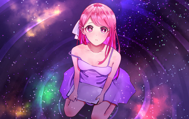 Pink hair girl space star free wallpaper for desktop - medium preview image