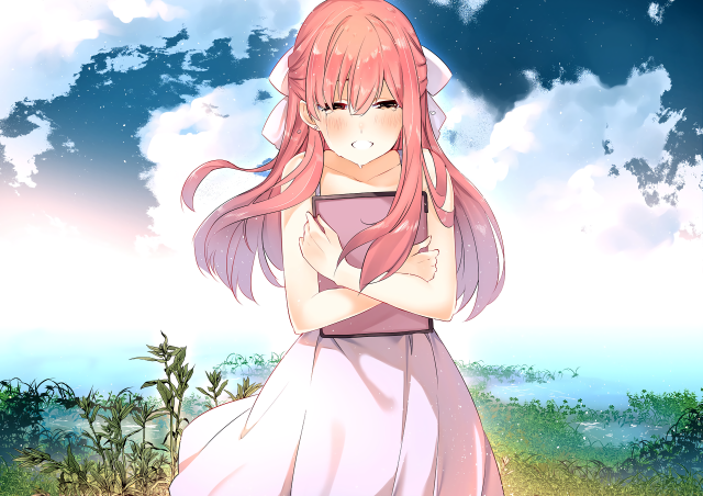 Girl pink hair field arms free wallpaper for desktop - medium preview image