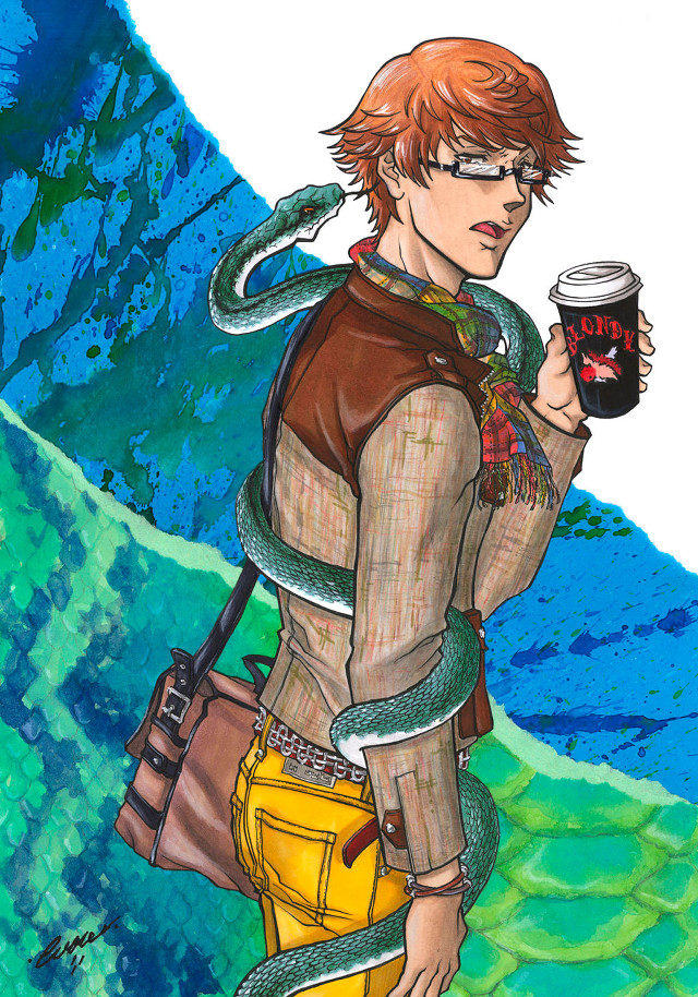 Man coffee snake drawing arm free wallpaper for mobile - medium preview image