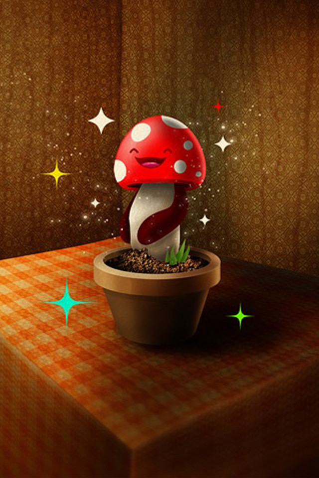 Mushroom potted plant table stars free wallpaper for mobile - medium preview image