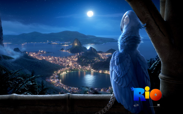 Blue parrot chain city night free wallpaper for desktop - medium preview image