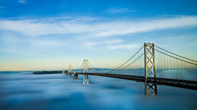 Bridge foggy day blue sky free wallpaper for desktop - medium preview image