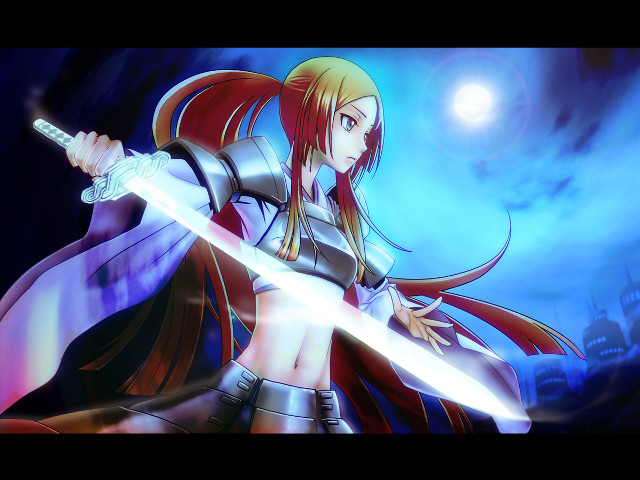 Woman sword sky full moon free wallpaper for desktop - medium preview image