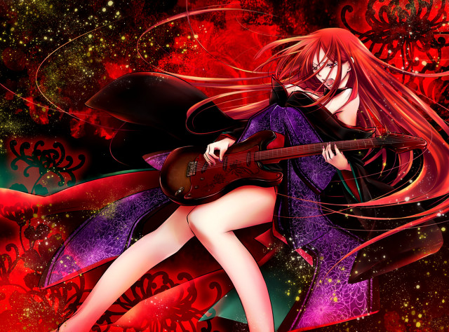 Woman long hair guitar hand free wallpaper for desktop - medium preview image