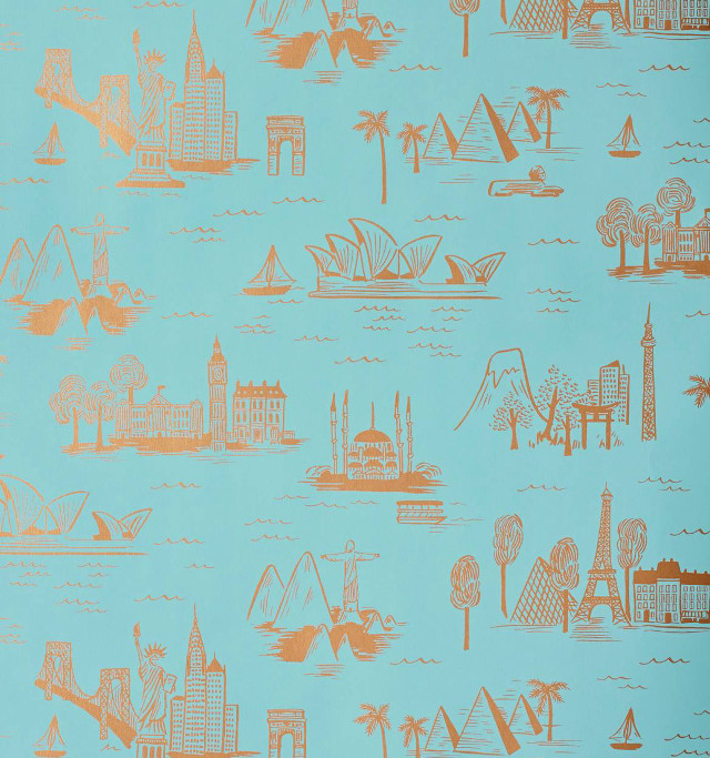 Blue orange wallpaper buildings trees free wallpaper for tablet - medium preview image