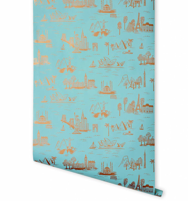 Blue gold pattern buildings boats free wallpaper for tablet - medium preview image