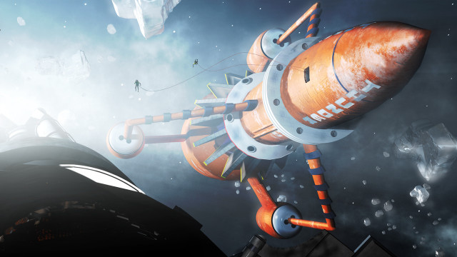 Space station rocket fish starry free wallpaper for desktop - medium preview image