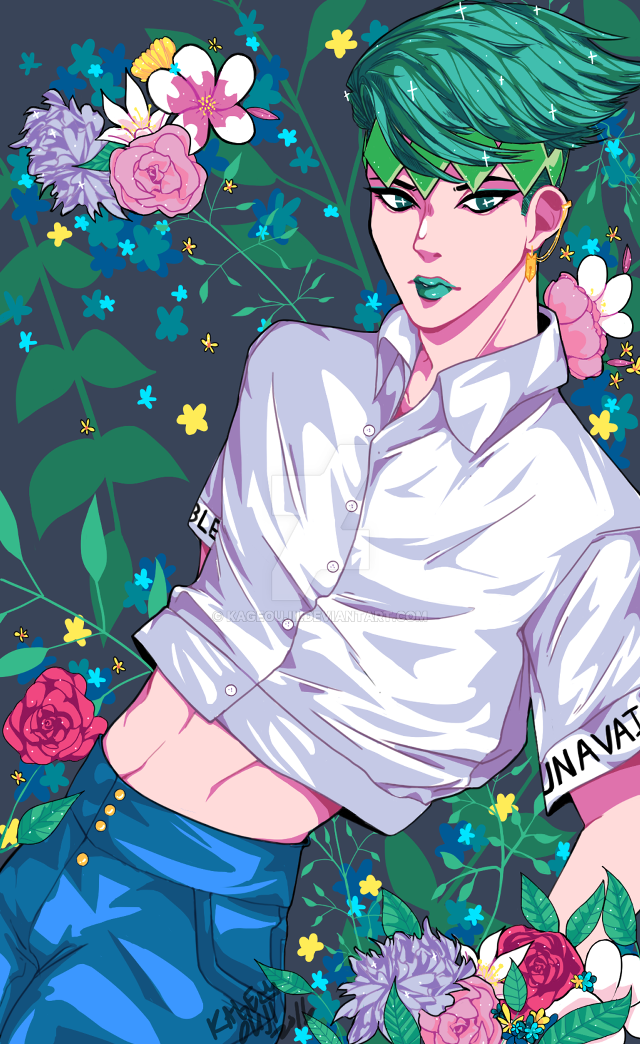 Green hair flower bouquet vaporwave free wallpaper for mobile - medium preview image