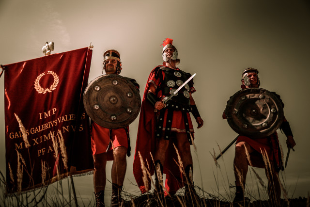 Roman costumes men shields swords free wallpaper for desktop - medium preview image