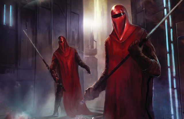 Red robes swords dark room free wallpaper for desktop - medium preview image