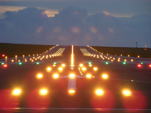 Runway lights plane night sky free wallpaper for desktop - medium preview image