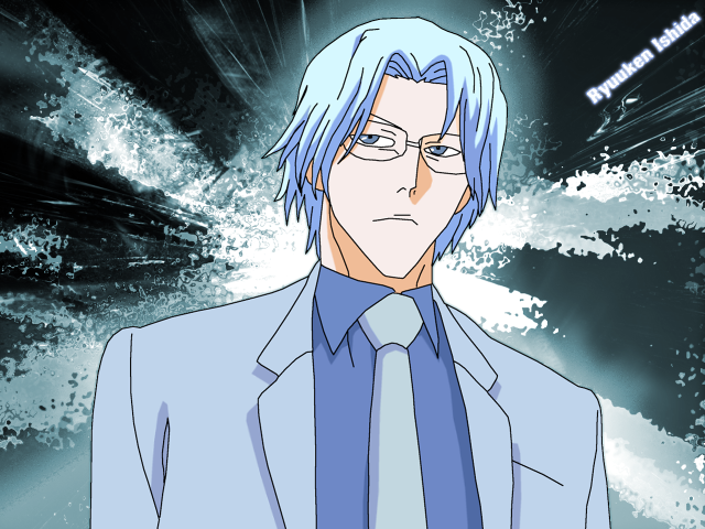 Blue haired man suit glasses free wallpaper for desktop - medium preview image