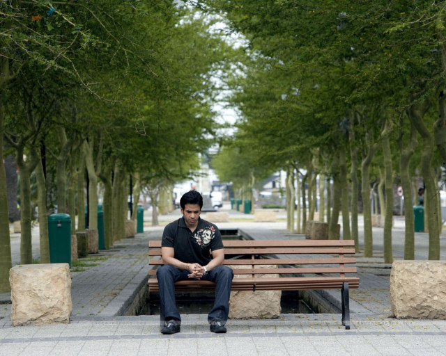 Man bench park trees walkway free wallpaper for desktop - medium preview image