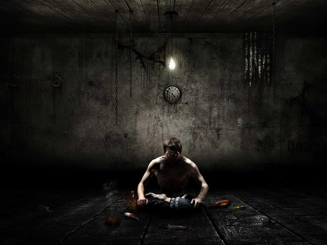 Man sitting dark room clock #4 free wallpaper for desktop - medium preview image