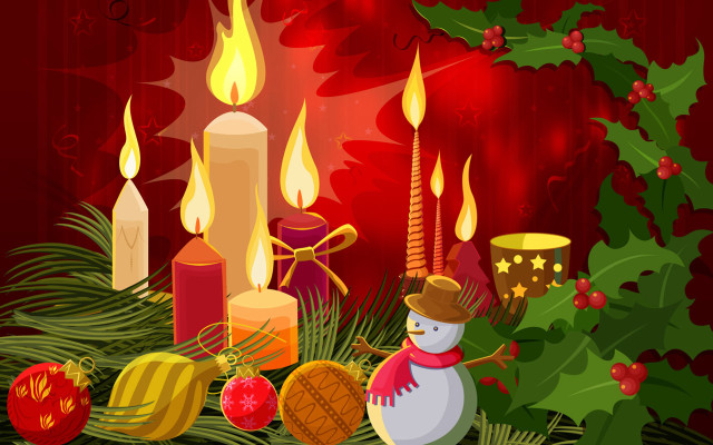 Christmas candles decorations red background free wallpaper for desktop - medium preview image