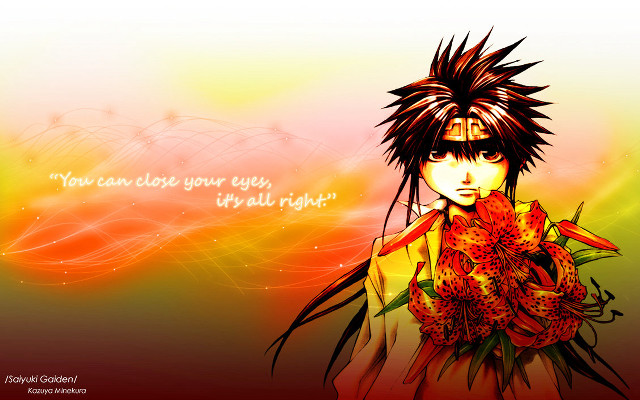 Anime character bouquet flowers quote free wallpaper for desktop - medium preview image