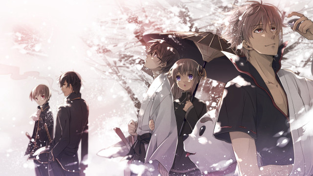 People tree snow falling umbrella free wallpaper for desktop - medium preview image