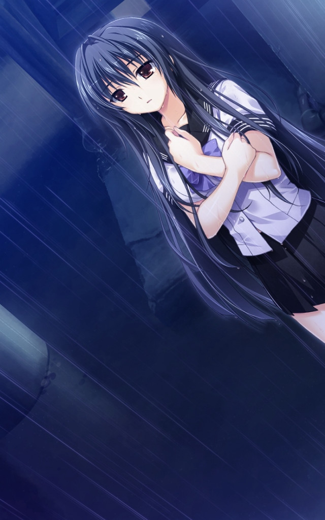 Girl purple shirt rain night free wallpaper for mobile - medium preview image