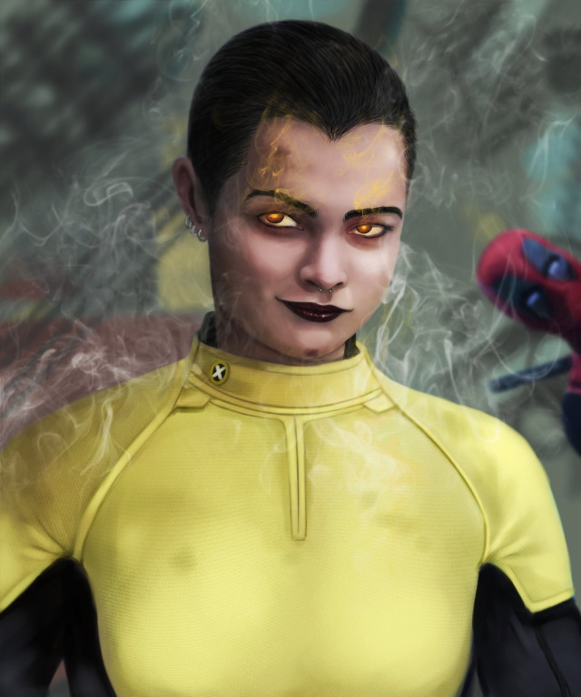 Woman yellow shirt spiderman mask free wallpaper for mobile - medium preview image