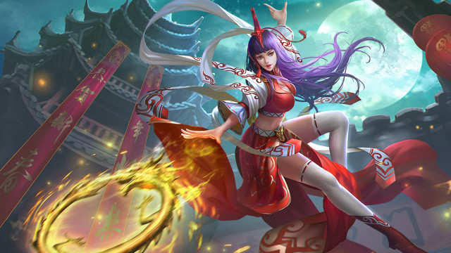 Woman red dress fireball castle free wallpaper for desktop - medium preview image