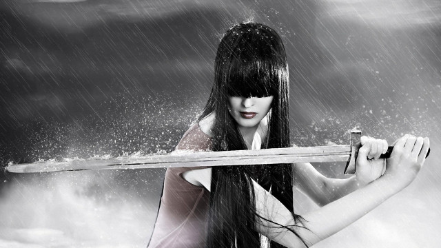 Woman rain katana gothic starry free wallpaper for desktop - medium preview image