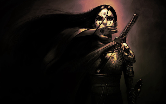 Woman black outfit sword cigarette free wallpaper for desktop - medium preview image