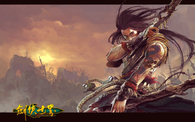 Man sword snake mountain sky free wallpaper for desktop - medium preview image