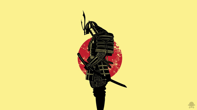Samurai redsun sword helmet standing free wallpaper for desktop - medium preview image