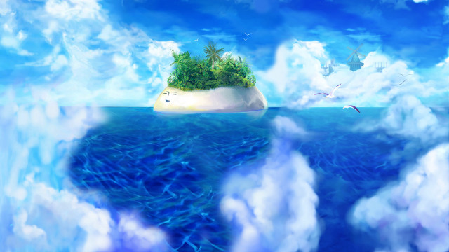 Floating island clouds birds sky free wallpaper for desktop - medium preview image