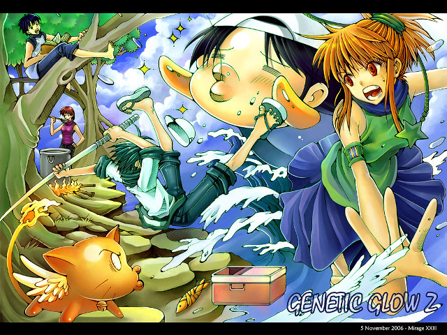 Cartoon boy girl forest cat free wallpaper for desktop - medium preview image