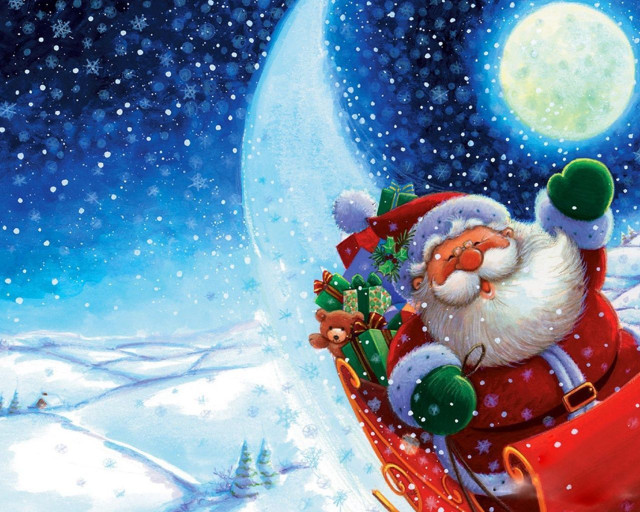 Santa claus sleigh snow full free wallpaper for desktop - medium preview image