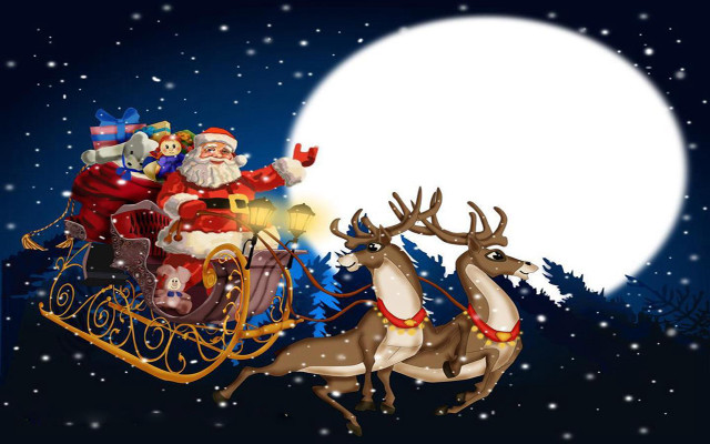 Santa claus sleigh reindeers full free wallpaper for desktop - medium preview image