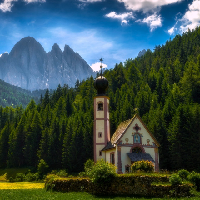 Church green field mountains blue #2 free wallpaper for tablet - medium preview image