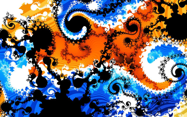 Swirly orange blue painting black free wallpaper for desktop - medium preview image
