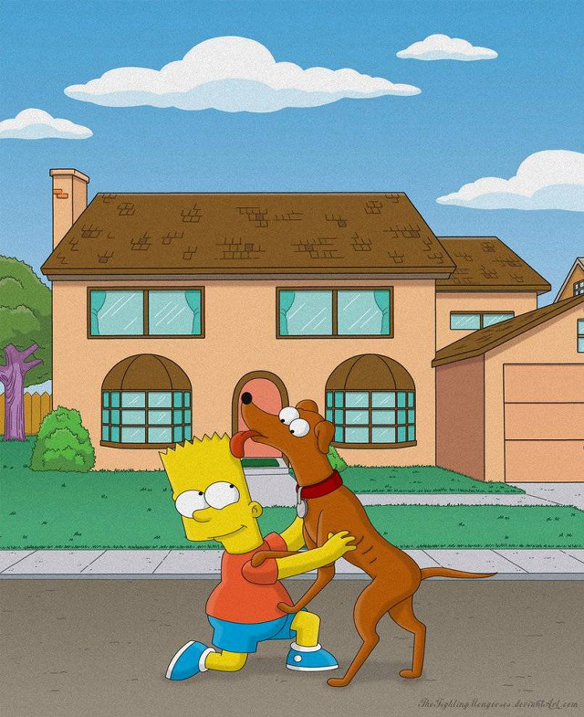 Dog man house street blue free wallpaper for mobile - medium preview image