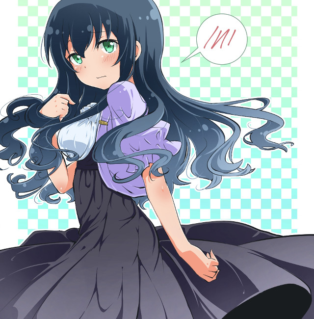 Girl purple dress speechbubble checkered free wallpaper for tablet - medium preview image