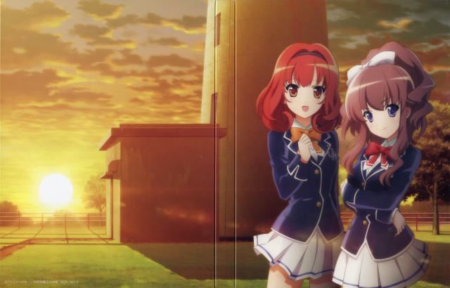 Anime girls sunset clock tower free wallpaper for desktop - medium preview image