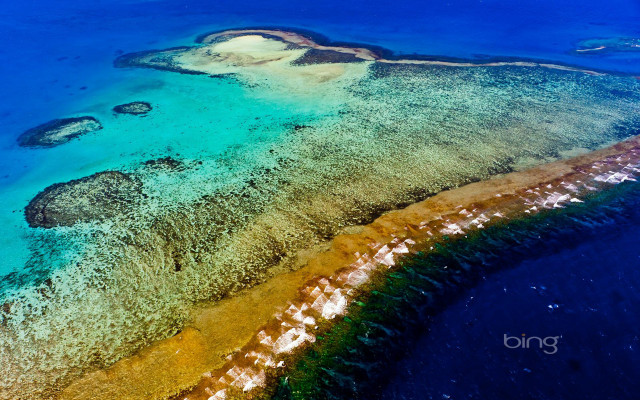 Aerial coral reef island ocean free wallpaper for desktop - medium preview image