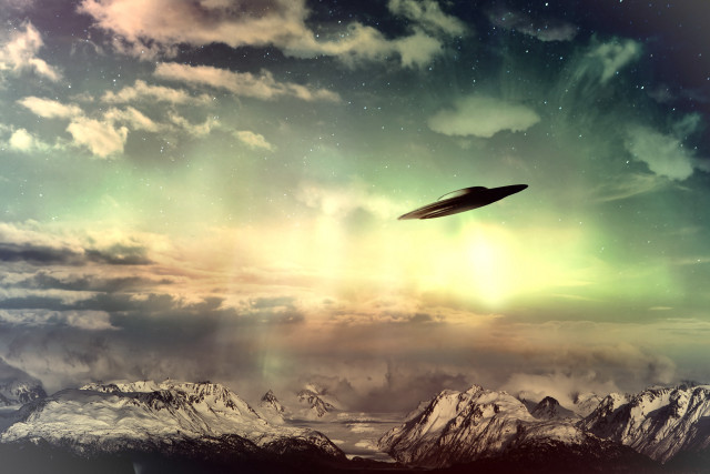 Flying object clouds mountains green free wallpaper for desktop - medium preview image