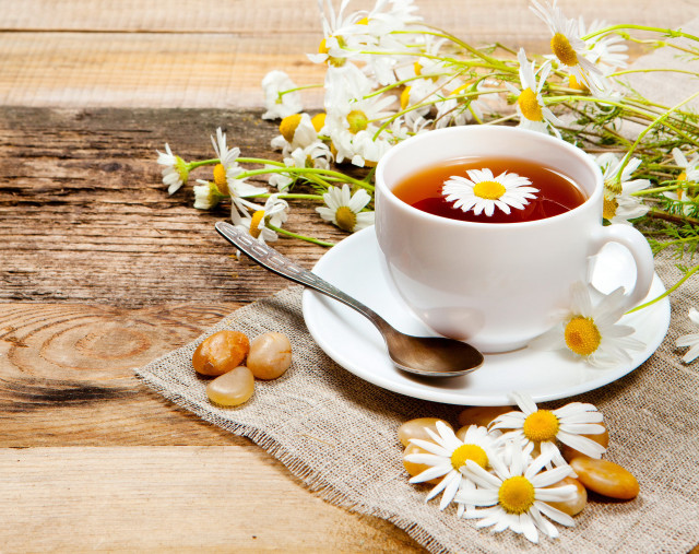 Cup tea spoon flowers table free wallpaper for desktop - medium preview image