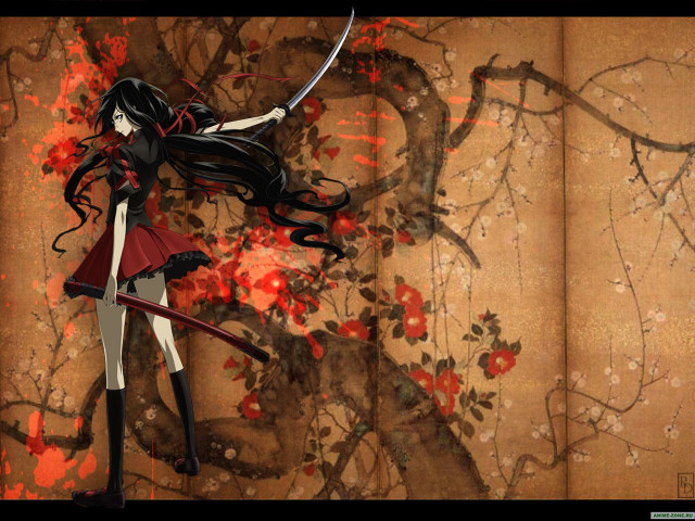 Woman black hair sword painting free wallpaper for desktop - medium preview image
