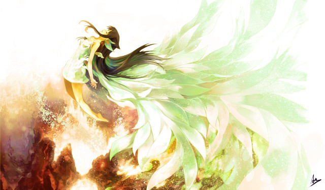 Woman green dress wings flying free wallpaper for desktop - medium preview image