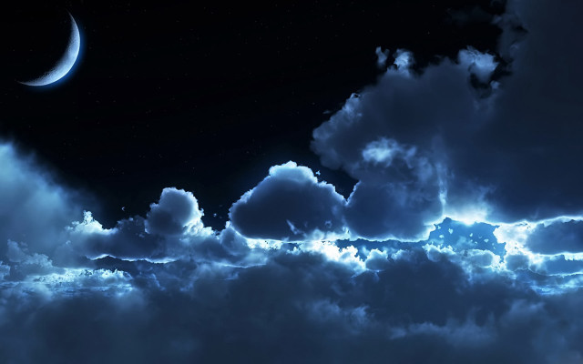 Night sky clouds crescent moon free wallpaper for desktop - medium preview image