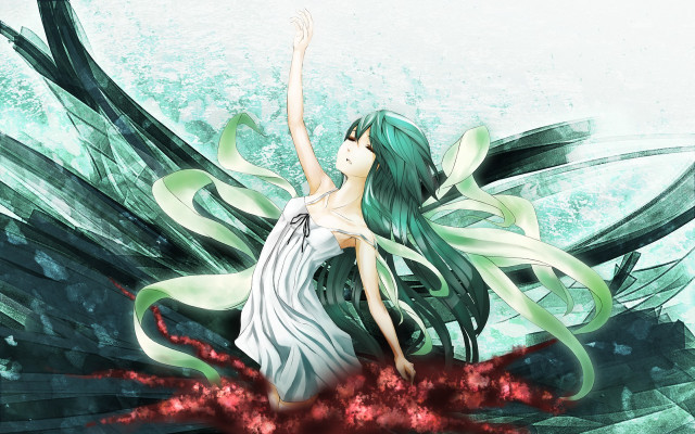 Green hair white dress neo free wallpaper for desktop - medium preview image