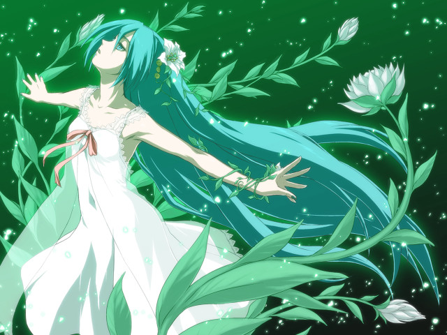 Blue hair white dress anime free wallpaper for desktop - medium preview image