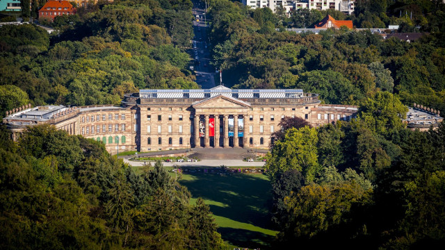 Large building red door trees free wallpaper for desktop - medium preview image