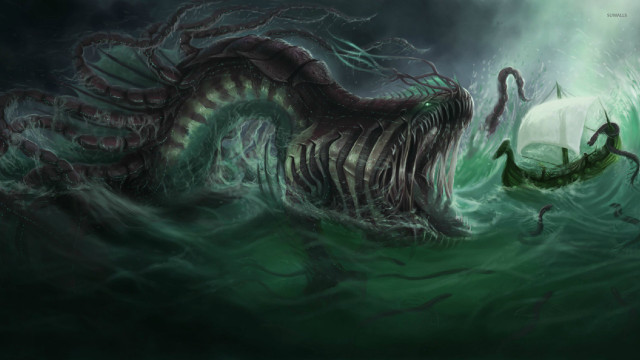Giant octopus attacking giant squid free wallpaper for desktop - medium preview image